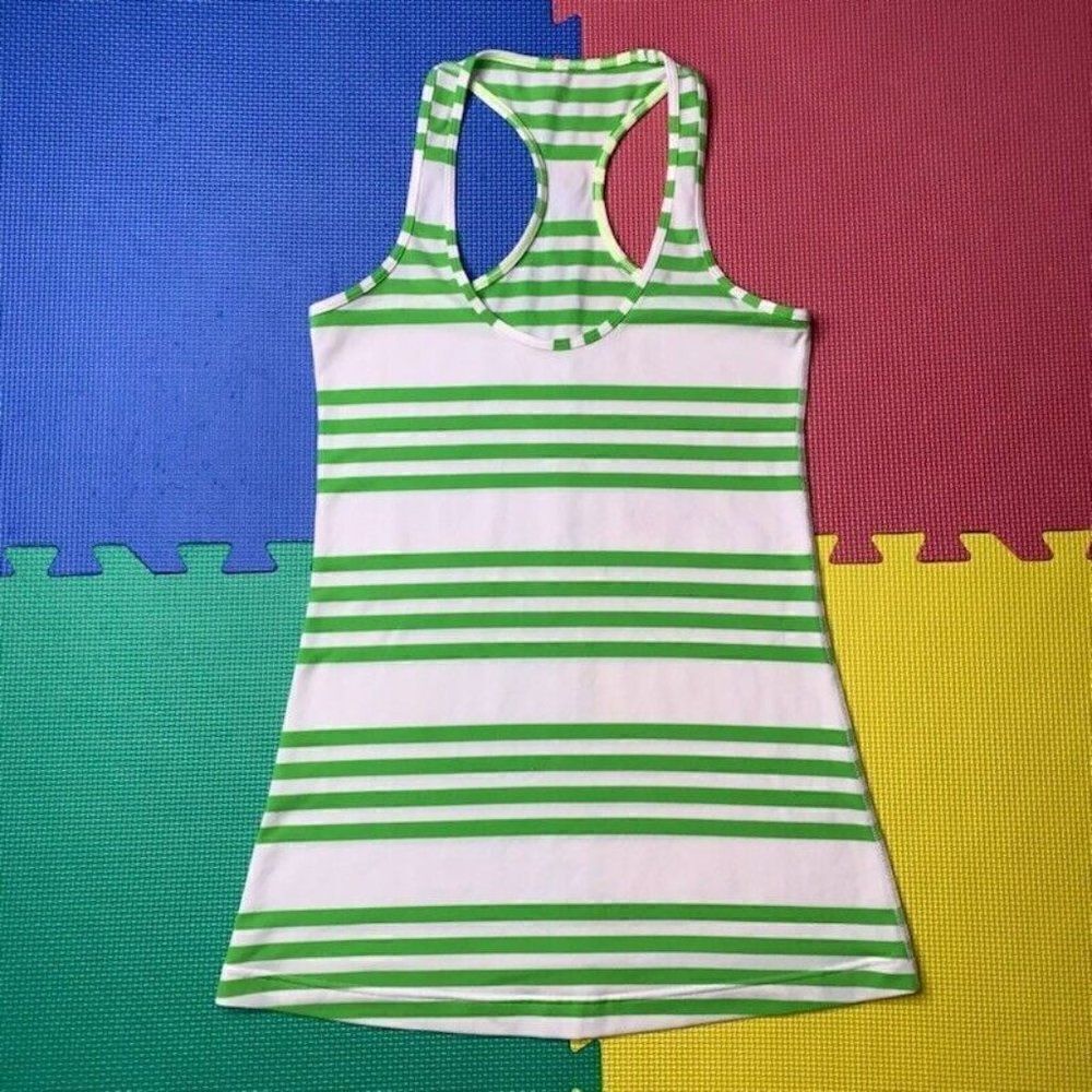 Lululemon Cool Racerback Tank Top Ocean Stripe Frond Green White Workout Sz 4? - Picture 6 of 10